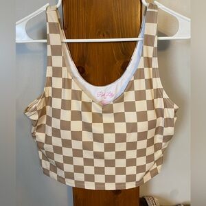 Pink Lily Checkered Swim Top - Large